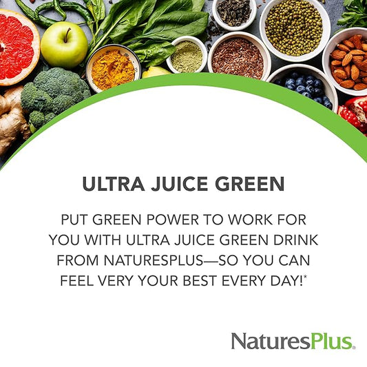 NaturesPlus Ultra Juice Green Powder - .66 lbs, Green Drink - Multinutrient Supplement, 20 Whole Green Foods & Global Algae- Non-GMO, Organic, Gluten-Free - 30 Servings