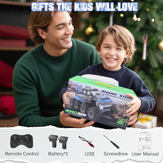 YOLOPLUS+ Amphibious Remote Control Car 8WD RC Monster Truck, 2.4GHZ 1:16 Waterproof All-Terrain Off-Road RC Cars Toys, Pool Toys Gifts for Boys and Girls Age 8-12, Blue