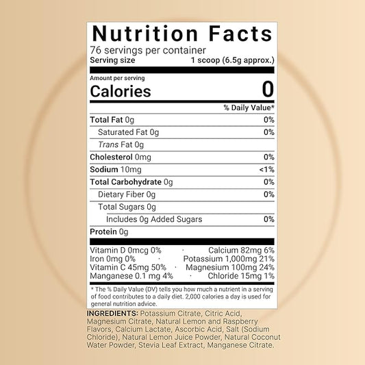 Electrolytes Powder No Sugar, 76 Servings 500g 1.1L | Keto Fast Hydration Powder - 1000mg High Potassium, Minerals & Coconut Water - Raspberry Lemonade Flavor
