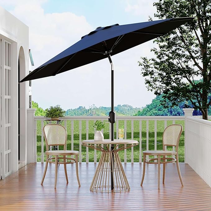 9Ft Patio Umbrella - 8 Sturdy Ribs Outdoor Table Umbrella with Crank Lift & Push Button Tilt - Market Umbrella for Pool, Deck, Yard, Garden - Navy Blue