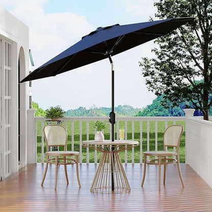 9Ft Patio Umbrella - 8 Sturdy Ribs Outdoor Table Umbrella with Crank Lift & Push Button Tilt - Market Umbrella for Pool, Deck, Yard, Garden - Navy Blue