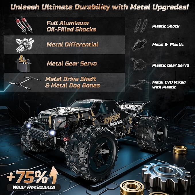 DEERC 9309E 1/16 All Terrain Fast RC Cars for Adults 40KPH,4WD Electric Off-Road Remote Control Monster Truck,2.4Ghz High Speed Car,Waterproof Monster Truck with 2 Batteries for Boys & Kids