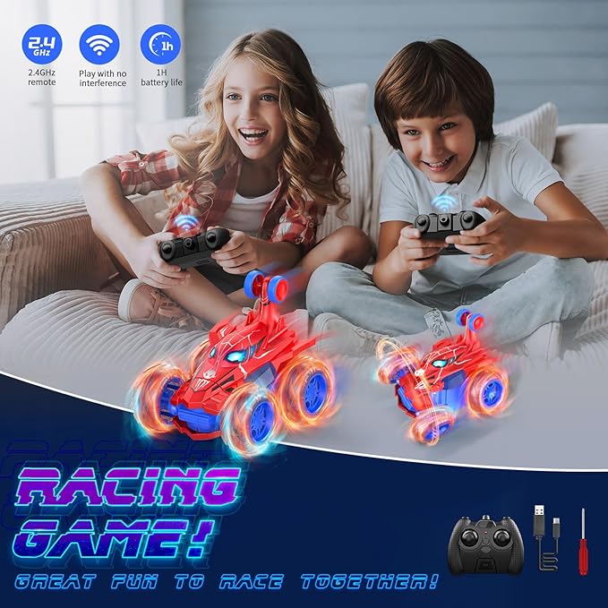Spider remote control car rc cars toys,Cool rechargeable stunt rc car with 360 flips 4WD wheel with bright light,Fun outdoor toys gifts for kids birthday or Chritmas age 4 5 6 7 8 9 10 11 12 years old