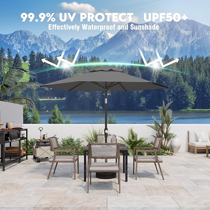 7.5FT Patio Umbrella Table Market Umbrella w/Tilt and Crank Heavy-Duty Round Outdoor Umbrellas for Garden, Deck, Backyard, Pool and Beach, Gray