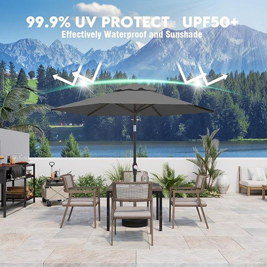 7.5FT Patio Umbrella Table Market Umbrella w/Tilt and Crank Heavy-Duty Round Outdoor Umbrellas for Garden, Deck, Backyard, Pool and Beach, Gray