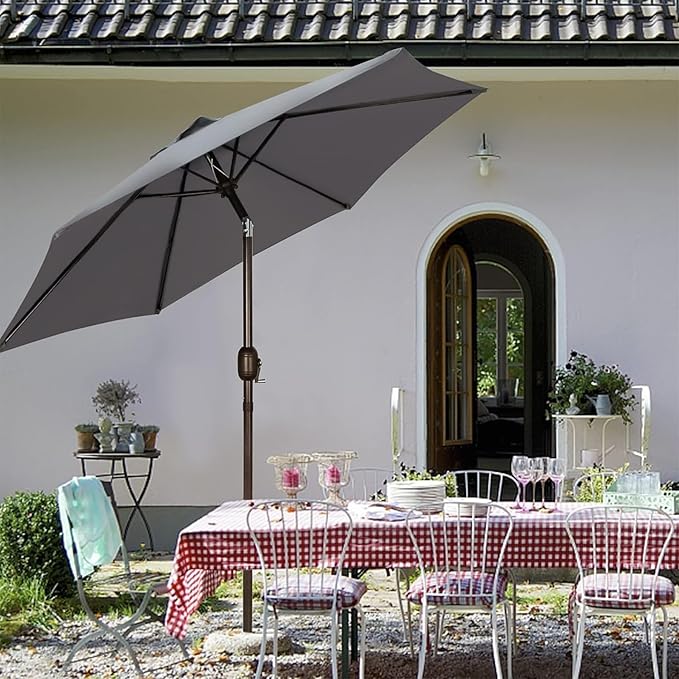 Blissun 7.5 ft Patio Umbrella, Yard Umbrella, Outdoor Market Umbrella with Push Button Tilt Crank, Dark Grey