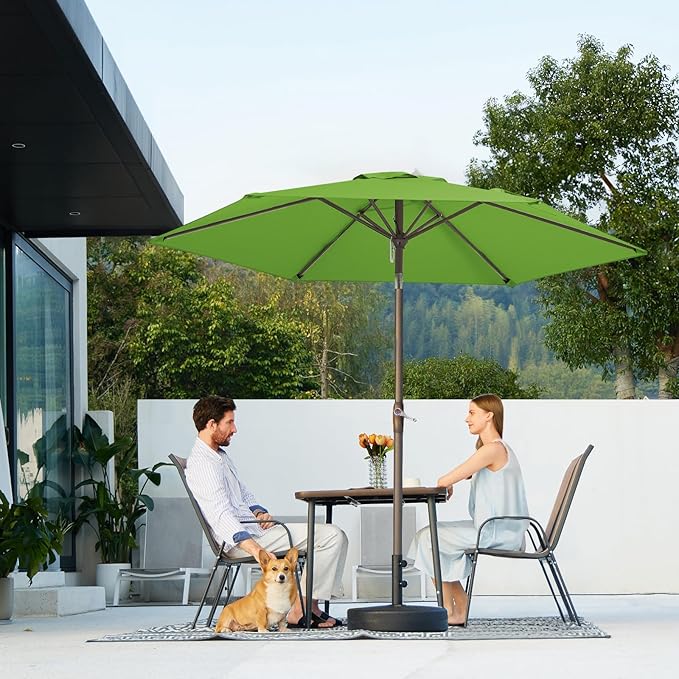 JEAREY 7.5FT Patio Umbrella Market Table Umbrella with 6 Sturdy Ribs, Push Button Tilt/Crank Outdoor Umbrella for Garden, Deck, Backyard, Pool and Beach,Grass Green