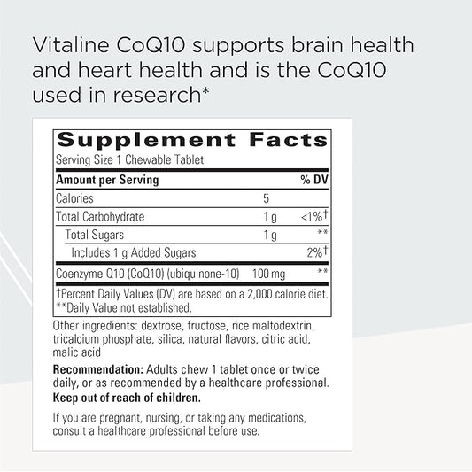 Integrative Therapeutics Vitaline CoQ10 100 mg - Supports Brain and Heart Health* - Dairy Free - Vegan - Tropical Fruit Flavored - 30 Chewable Wafers