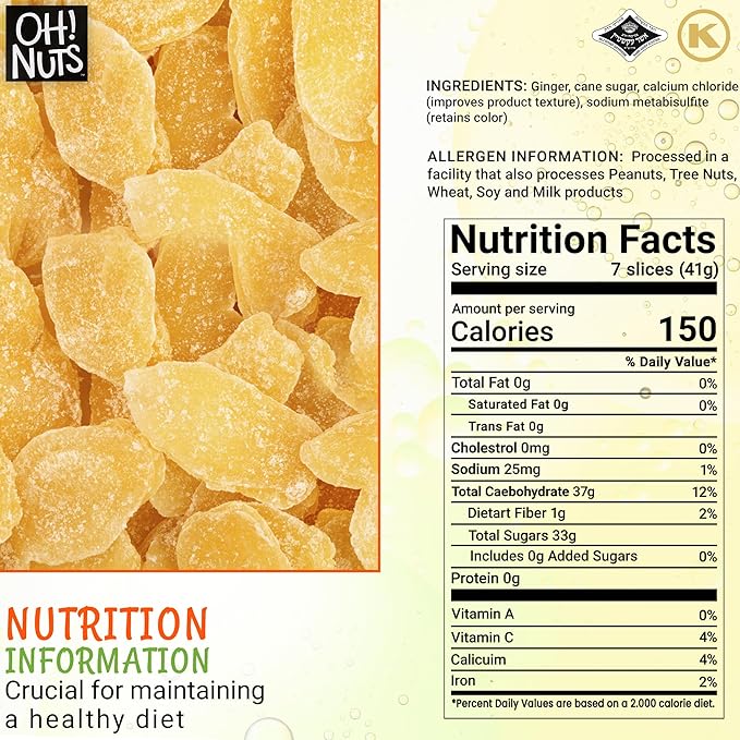 Oh! Nuts Ginger Candy - 4 lb - Dried Fruit Slices - with Crystallized Sugar Candied Coating - Dehydrated Fruit Bites - Packed in New York Zip-Seal Bag for Exceptional Freshness