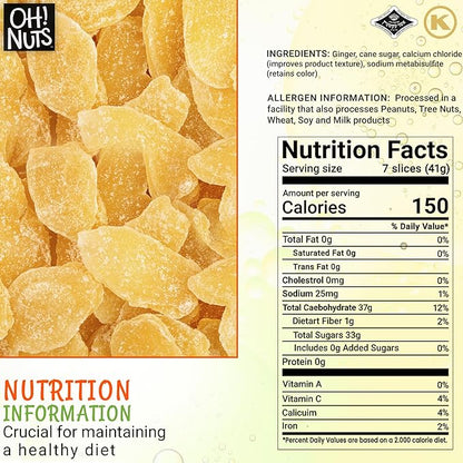 Oh! Nuts Ginger Candy - 4 lb - Dried Fruit Slices - with Crystallized Sugar Candied Coating - Dehydrated Fruit Bites - Packed in New York Zip-Seal Bag for Exceptional Freshness