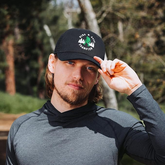 Mesh Bigfoot Hat Leather Cap for Men- Great Snapback Closure Sasquatch Hat for Hunting & Hiking