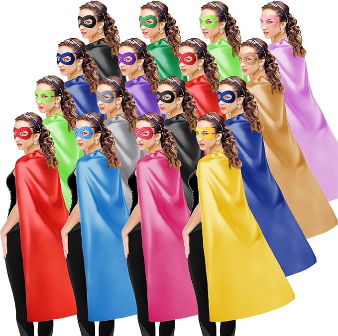Leyndo 16 Set Party Capes and Masks for Adults Women Men Heroic Group Costume for Role Play Birthday Dressing up Party
