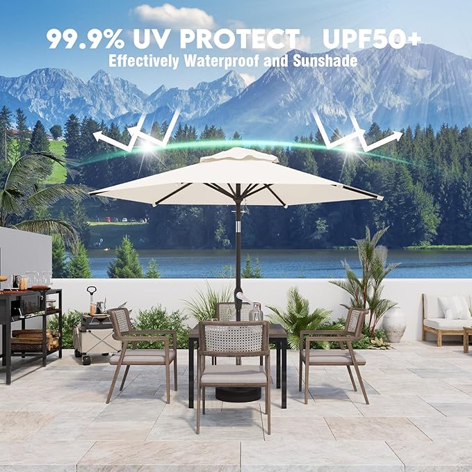 7.5FT Patio Umbrella Table Market Umbrella w/Tilt and Crank Heavy-Duty Round Outdoor Umbrellas for Garden, Deck, Backyard, Pool and Beach, Cream-White
