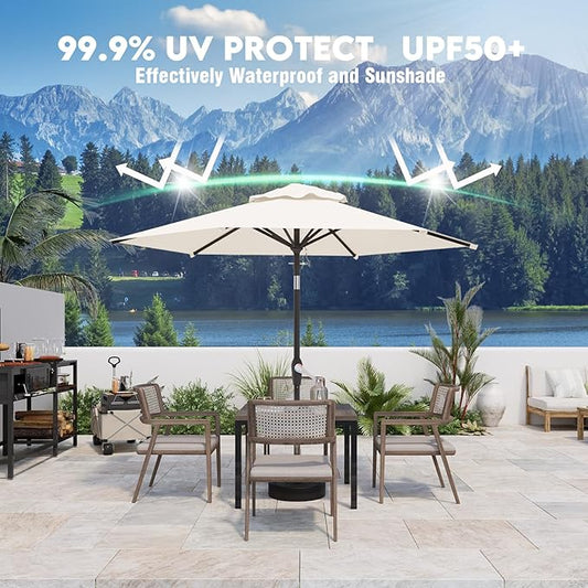 7.5FT Patio Umbrella Table Market Umbrella w/Tilt and Crank Heavy-Duty Round Outdoor Umbrellas for Garden, Deck, Backyard, Pool and Beach, Cream-White
