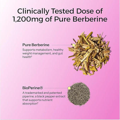 HUM Best of Berberine Supplement 1200mg - Pure Potency for Metabolic Wellness, Enhanced with BioPerine for Maximum Absorption (60 Capsules)