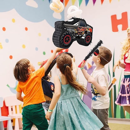 Car Pinata with Stick & Hanging Loop Mexican Pinata Game for Monster Truck Party Decorations Race Car Theme Birthday Carnival Party Supplies