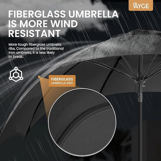 Ayge 9FT Large Outdoor Patio Umbrella Market Table Umbrella-UV Resistant, Easy Push Button Tilt and Crank, 8 Sturdy Fiberglass Ribs Heavy-Duty Pool Umbrella for Deck, Backyard,Garden