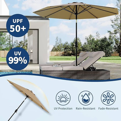 10Ft Patio Umbrella - 8 Sturdy Ribs Outdoor Table Umbrella with Crank Lift & Push Button Tilt - Market Umbrella for Pool, Deck, Yard, Garden - Tan