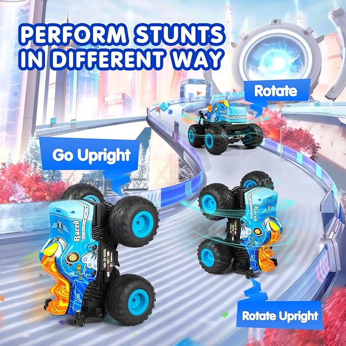 DYODYORC Remote Control Car, 2.4Ghz All Terrain Pony Monster Truck Toys, RC Truck with Music, 3 Lighting Effects, 360 Stunt Capable, All Included Ready to Run, Toy Gifts for Boys and Girls (Blue)