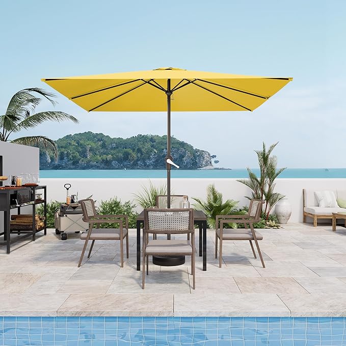 8' x 10' Rectangular Patio Umbrellas for Outdoor, Outdoor Table Umbrella, Large Outdoor Patio Umbrellas with 8 Sturdy Ribs for Market, Garden, Pool (Yellow)