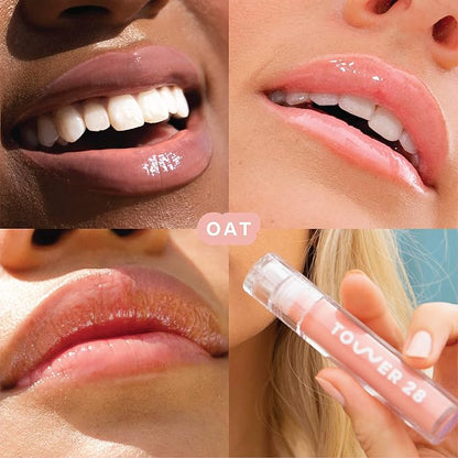 Tower 28 ShineOn Milky Lip Jelly, OAT, Non-Sticky, Hydrating Vegan Lip Gloss in Milky Peachy Pink, Apricot and Raspberry Seed Oil, Moisturizing, Clean, Cruelty Free