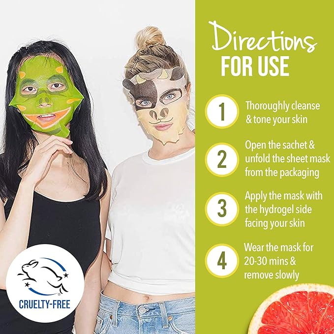 masque BAR Pretty Animalz Facial Sheet Masks, Fun & Unique Skincare Face Mask with Animal Character Prints, Hydrating & Soothing Korean Facial Mask, Nourishing & Exfoliating Skin Care, Pack of 9