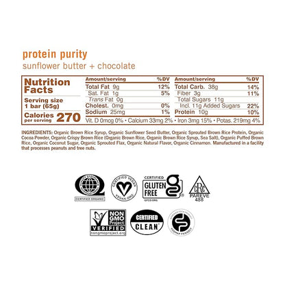 GoMacro MacroBar Organic Vegan Protein Bars - Sunflower Butter + Chocolate (2.3 Ounce Bars, 12 Count