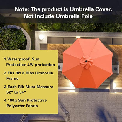 Sunnyglade 9ft Patio Umbrella Replacement Canopy Market Umbrella Top Outdoor Umbrella Canopy with 8 Ribs