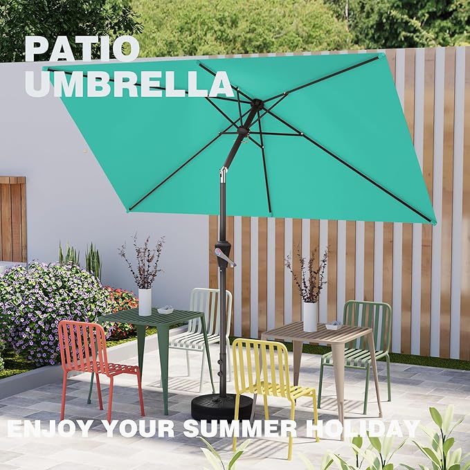 6.5' x 10' Rectangular Patio Umbrellas for Outdoor, Outdoor Table Umbrella, Large Outdoor Patio Umbrellas with 6 Sturdy Ribs for Market, Garden, Pool (Cerulean)