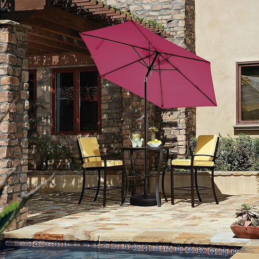 JEAREY 7.5FT Patio Umbrella Market Table Umbrella with 6 Sturdy Ribs, Push Button Tilt/Crank Outdoor Umbrella for Garden, Deck, Backyard, Pool and Beach,Rose Pink