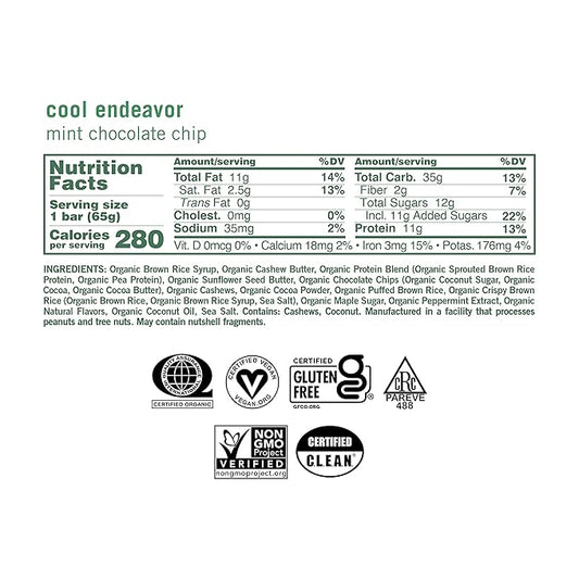 GoMacro MacroBar Organic Vegan Protein Bars - Mint Chocolate Chip, 2.3 Ounce Bars, (Pack of 12)