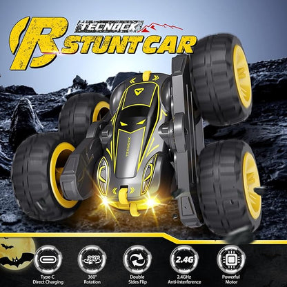 Tecnock Remote Control Car for Kids, 2.4GHz RC Car with USB-C Easy Charging, 4WD Double Sided 360° Rotates and Flips RC Stunt Car, Toys Gift for Boys and Girls