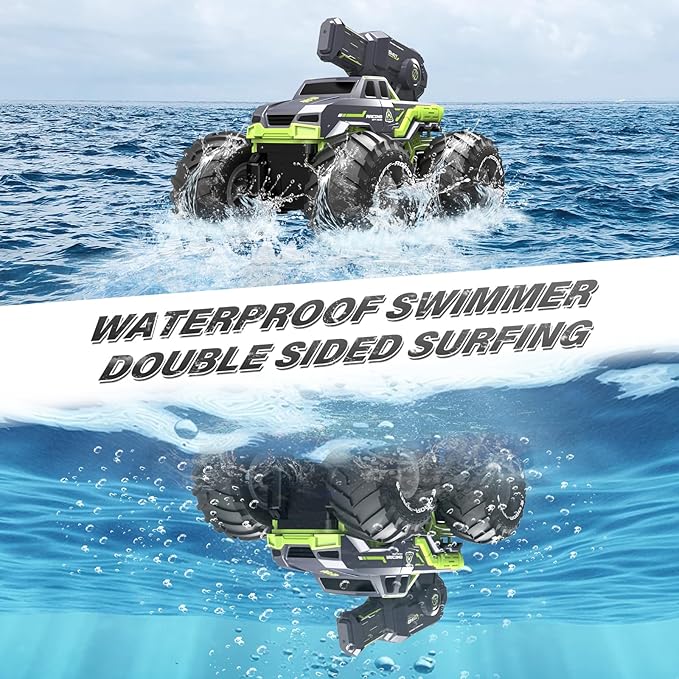 1:16 Amphibious Remote Control Car with Water Gun 4WD Gesture Sensing RC Car Boat Waterproof RC Truck Off-Road Stunt Car Toy for Kids/Adults Monster Truck for Outdoor Gift（with 2 Replaceable battery)
