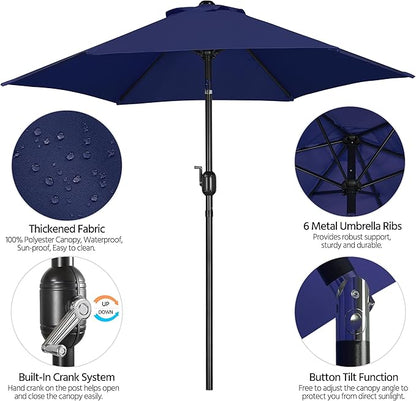 Yaheetech 7.5FT Patio Umbrella Outdoor Table Umbrella Canopy Market Umbrella with Push Button Tilt & Crank for Garden/Lawn/Deck/Backyard/Pool, 6 Ribs, Navy Blue