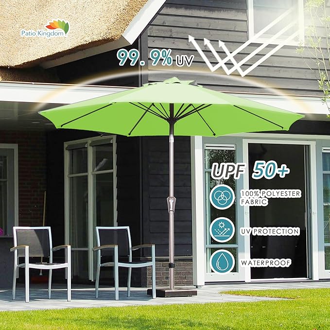 PatioKingdom 9FT Patio Outdoor Umbrella-UPF 50+ Sun Shade with Wind Vent, Push-Button Tilt & Smooth Crank Lift, Rust-Resistant Fiberglass Frame for Garden, Backyard,Yard