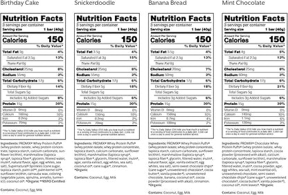 ProMix Nutrition Protein Puff Bars - Variety Pack - Birthday Cake, Snickerdoodle, Banana Bread, Mint Chocolate - Marshmallow Crispy Treat - High Protein & Low Calorie - 12 Bars