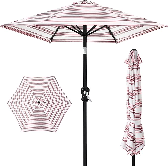 Best Choice Products 10ft Outdoor Steel Polyester Market Patio Umbrella w/Crank, Easy Push Button, Tilt, Table Compatible - Striped Burgundy