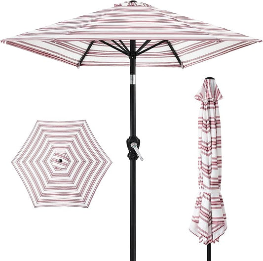 Best Choice Products 10ft Outdoor Steel Polyester Market Patio Umbrella w/Crank, Easy Push Button, Tilt, Table Compatible - Striped Burgundy