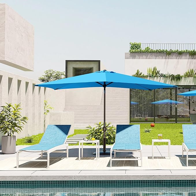 Blissun Rectangular Patio Umbrella, Table Market Umbrella with Tilt and Crank, Outdoor Umbrella for Garden, Deck, Backyard, Pool and Beach