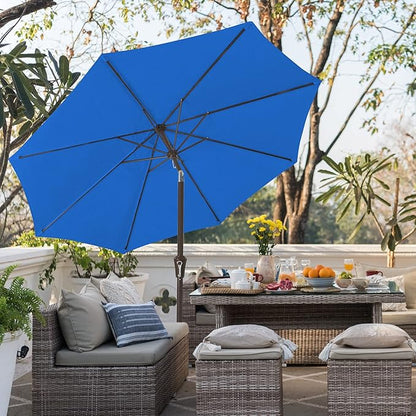 JEAREY 9FT Outdoor Patio Umbrella Outdoor Table Umbrella with Push Button Tilt and Crank, Market Umbrella 8 Sturdy Ribs UV Protection Waterproof for Garden, Deck, Backyard, Pool (Royal Blue)