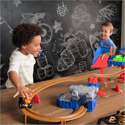 Monster Jam, Supercharge Speedway Playset, Megalodon and El Toro Loco Die-Cast Monster Trucks, Light Up World Finals Track Kids Toys for Boys Ages 3 and Up