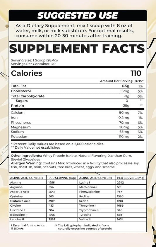 BOA Isolate Protein with Vitamin B6 and Zinc - Low-Sodium Whey Protein Isolate 25g of Protein per Scoop - (Creamy Vanilla - 40 Servings)