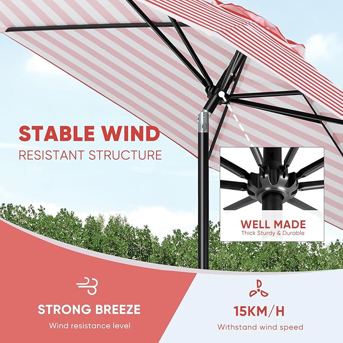 Tempera Patio Market Outdoor Table Umbrella with Push Button Tilt and Crank,Large Sun Umbrella with Sturdy Pole&Fade resistant canopy,Easy to set