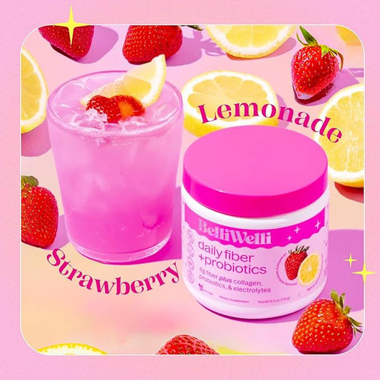 Daily Fiber Supplement Powder with Collagen, Probiotics & Electrolytes | Supports Digestive Health, Gut Balance & Debloating | Strawberry Lemonade | 16 Servings