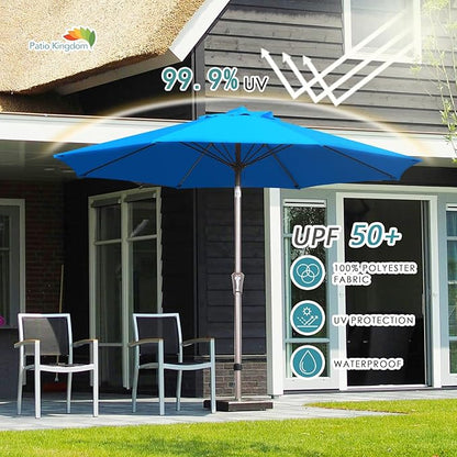 PatioKingdom 9FT Patio Outdoor Umbrella-UPF 50+ Sun Shade with Wind Vent, Push-Button Tilt & Smooth Crank Lift, Rust-Resistant Fiberglass Frame for Garden, Backyard,Yard