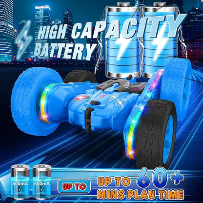 Remote Control Car,RC Cars with Sides Light Strip and Headlights,Double Sided 360 Flips Rotating RC Stunt Car,2.4Ghz All Terrain Toys for Ages 4-6 Kids Toy for Boys Girls Birthday Gift(Blue)