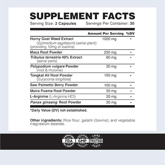 Testosterone Booster for Men - Workout Testosterone Supplement - Goril-X Libido Booster for Men - 1000mg Male Enhancing Horny Goat Weed, Maca Root, Tongkat Ali - Increase Stamina & Energy - 2 Pack