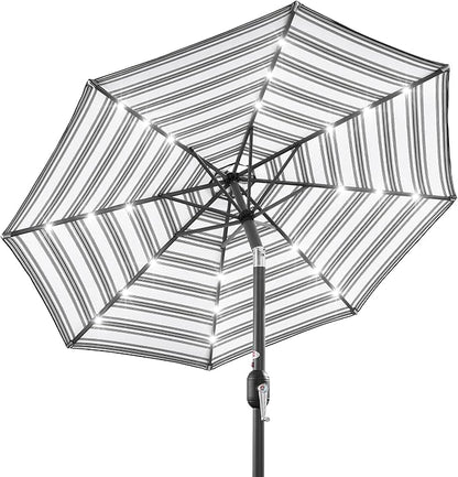Best Choice Products 10ft Solar Polyester LED Lighted Patio Umbrella w/Tilt Adjustment and UV-Resistant Fabric - Striped Black