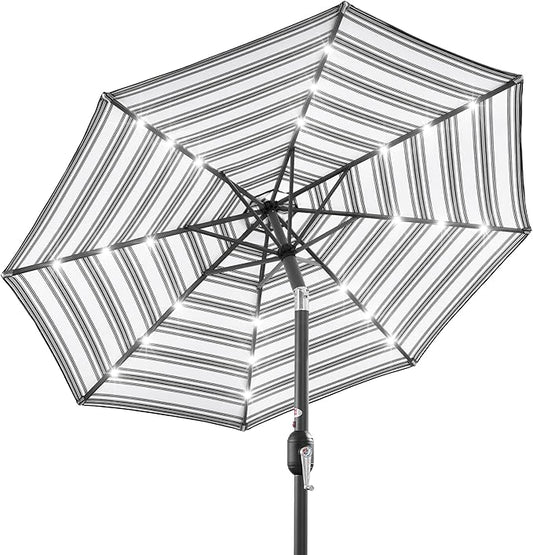 Best Choice Products 10ft Solar Polyester LED Lighted Patio Umbrella w/Tilt Adjustment and UV-Resistant Fabric - Striped Black