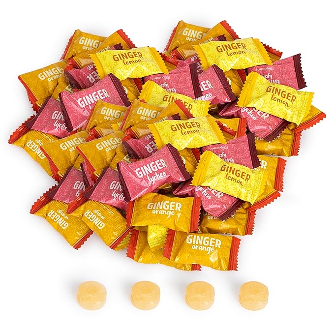 Ginger Hard Candy, Assorted Fruit Flavors 11 oz bag, Individually Wrapped Healthy Candy, The Sweet and Spicy Natural Remedy for Anti-Nausea and Digestion, Made with Real Ginger Extract